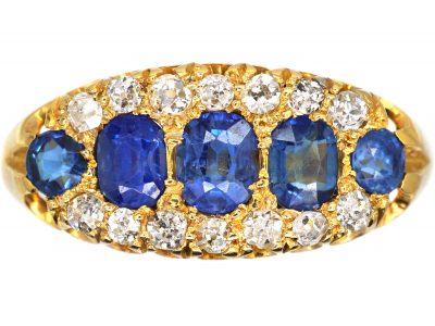 Edwardian 18ct Gold Sapphire & Diamond Boat Shaped Ring