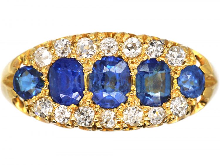 Edwardian 18ct Gold Sapphire & Diamond Boat Shaped Ring