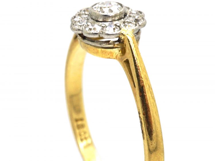 Edwardian 18ct Gold & Platinum, Diamond Daisy Cluster Ring