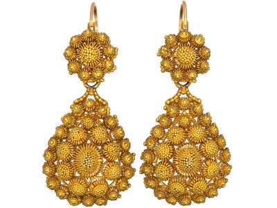 French Early 19th Century 18ct Gold Drop Earrings in Original Case