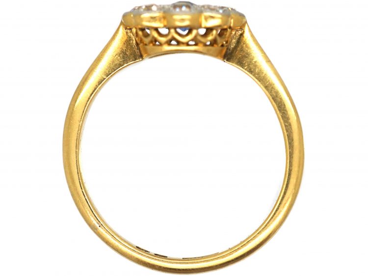 Edwardian 18ct Gold and Platinum, Diamond and Sapphire Cluster Ring