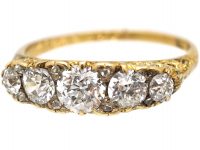 Victorian 18ct Gold, Five Stone Diamond Carved Half Hoop Ring