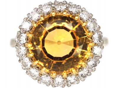 18ct White Gold, Large Topaz and Diamond Cluster Ring