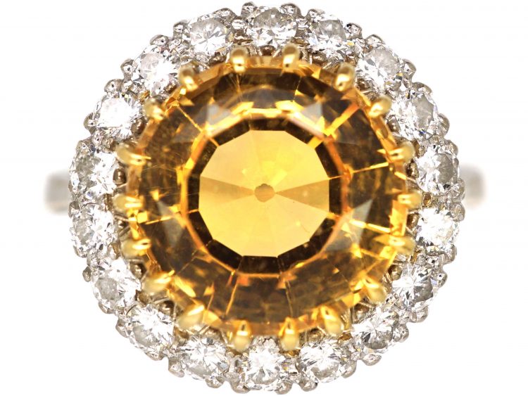 18ct White Gold, Large Topaz and Diamond Cluster Ring