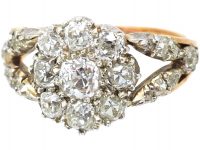 Georgian Diamond Cluster Ring with Split Diamond Set Shoulders