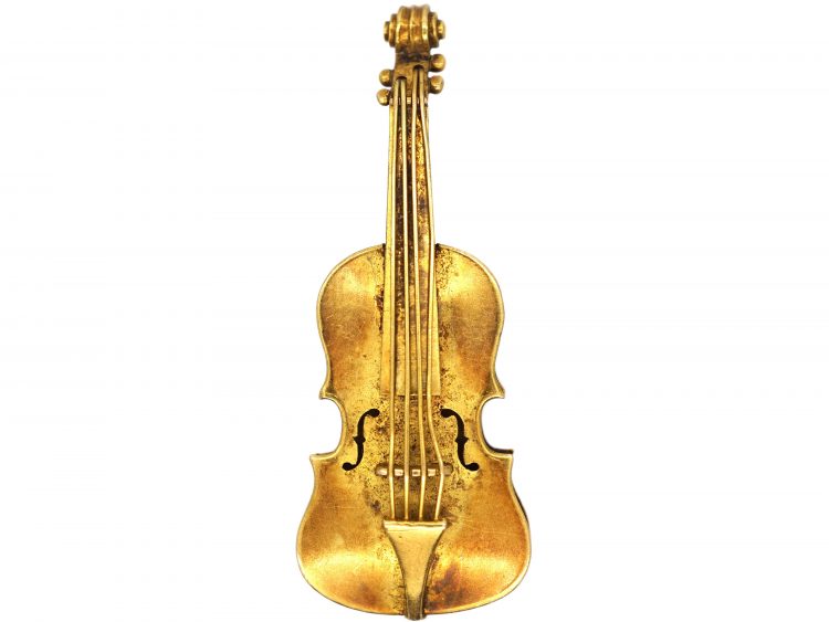 Victorian 15ct Gold Violin Brooch
