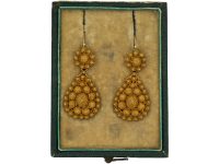 French Early 19th Century 18ct Gold Drop Earrings in Original Case