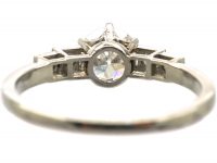 Art Deco Platinum, Diamond Solitaire Ring with Diamond Set Shoulders