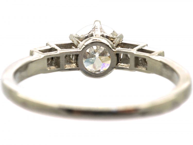 Art Deco Platinum, Diamond Solitaire Ring with Diamond Set Shoulders