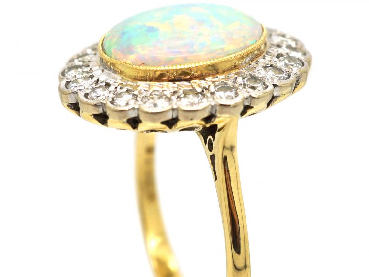 Large 18ct Gold, Opal & Diamond Cluster Ring
