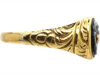 Early Victorian 18ct Gold Mourning Ring with Banded Sardonyx of a Flower