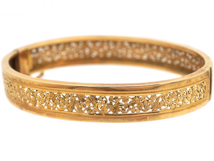 French Belle Epoch 18ct Gold Pierced Work Bangle