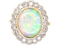 Large 18ct Gold, Opal & Diamond Cluster Ring