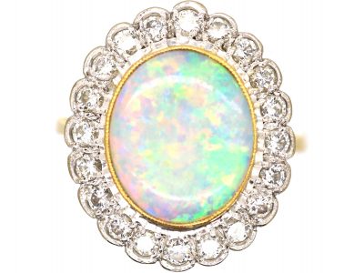 Large 18ct Gold, Opal & Diamond Cluster Ring