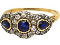 Victorian 18ct Gold, Sapphire and Diamond Triple Cluster Ring