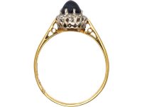 Art Deco 18ct Gold, Cabochon Sapphire & Diamond Cluster Ring
