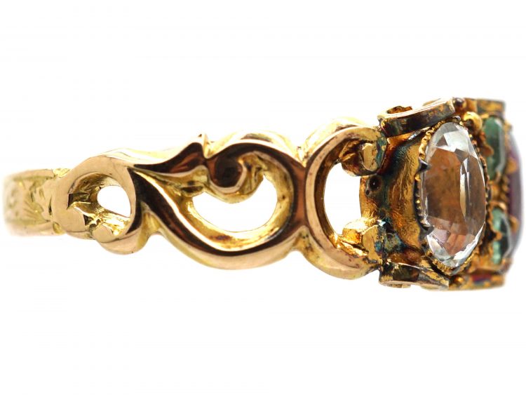 Regency 15ct Gold, Garnet, Green Beryl, Aquamarine and Paste Ring