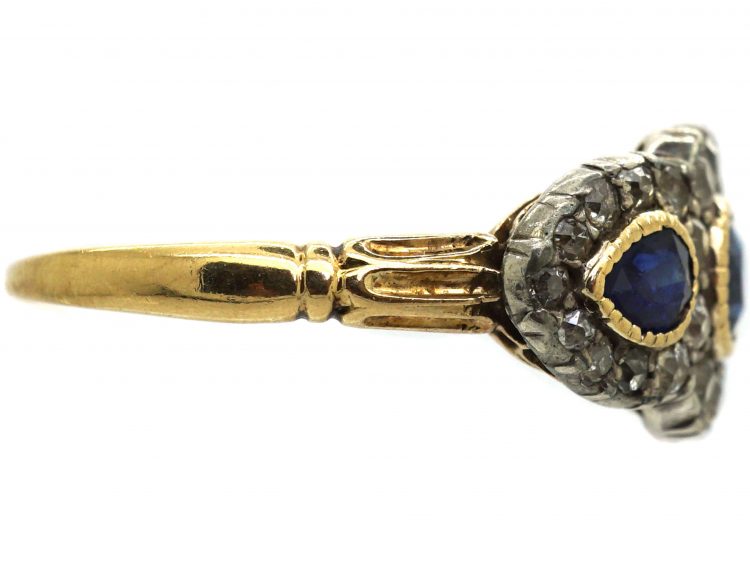 Victorian 18ct Gold, Sapphire and Diamond Triple Cluster Ring