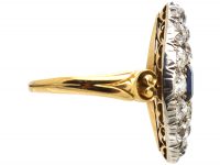 Victorian 18ct Gold, Large Sapphire and Diamond Marquise Shaped Ring
