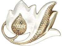 Silver & White Enamel Tulip Brooch by J Tostrup