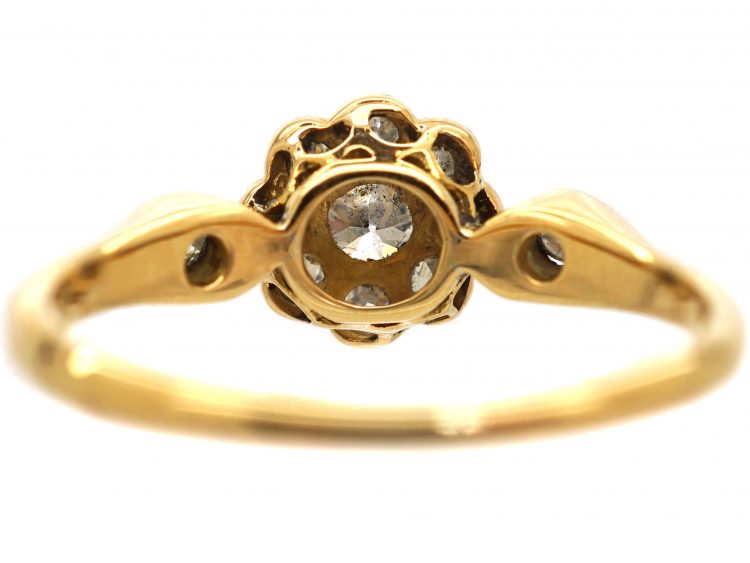 Edwardian 18ct Gold and Platinum, Diamond Cluster Ring with Diamond Set Shoulders
