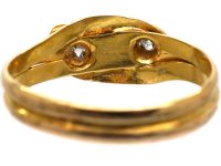 Victorian 15ct Gold Double Snake Ring set with Diamonds