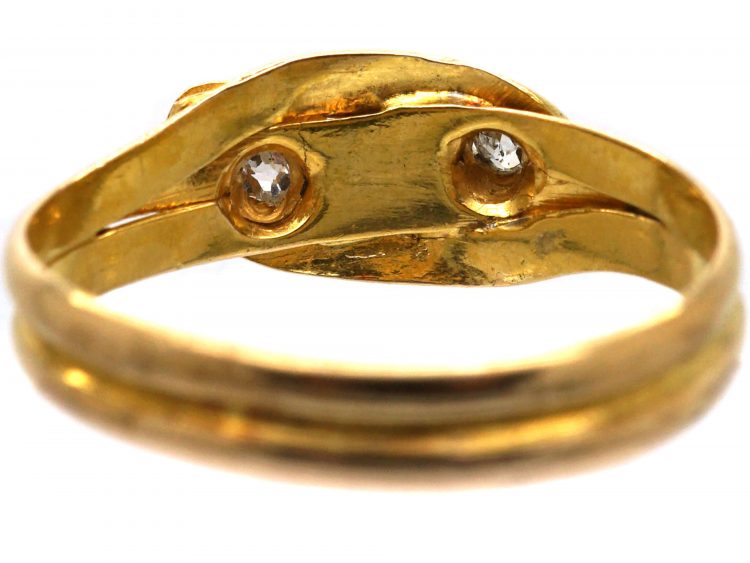 Victorian 15ct Gold Double Snake Ring set with Diamonds