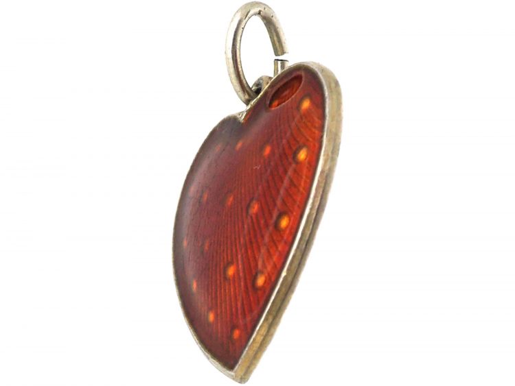 Silver Strawberry Red Enamel Heart by Ivar T Holth
