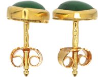 French 18ct Gold Heart Shaped Earrings set with Jadeite