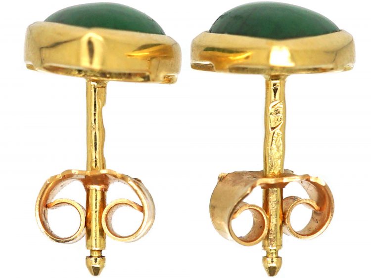 French 18ct Gold Heart Shaped Earrings set with Jadeite