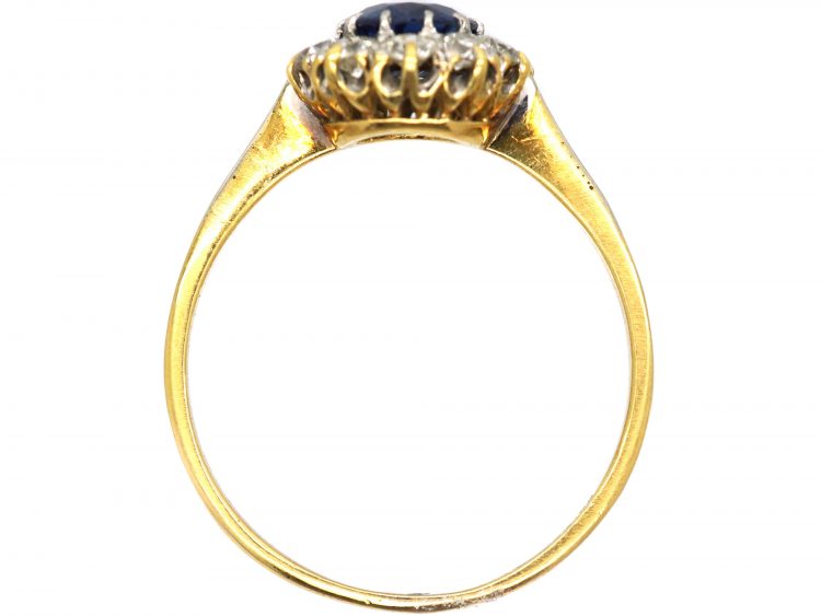 Edwardian 18ct Gold and Platinum, Sapphire and Diamond Cluster Ring