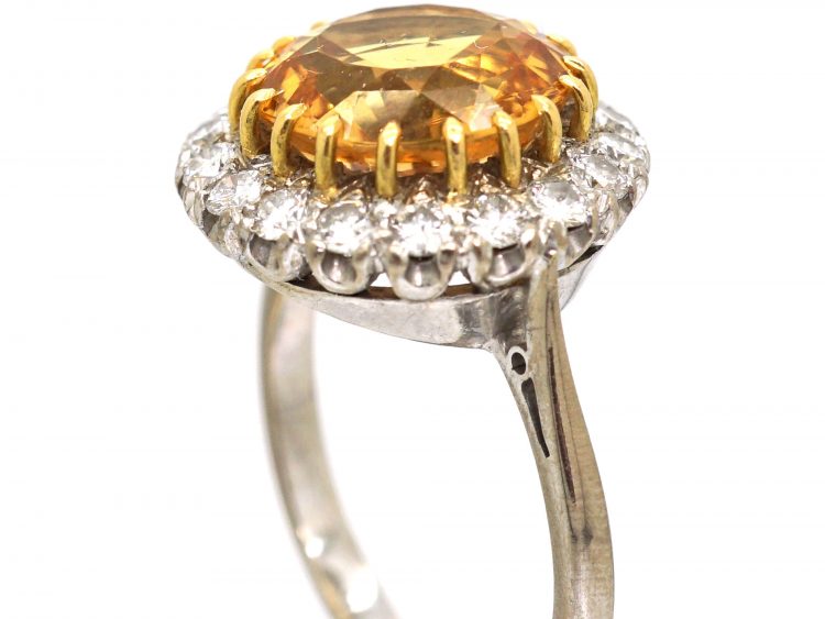 18ct White Gold, Large Topaz and Diamond Cluster Ring