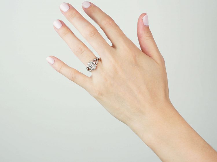 Georgian Diamond Cluster Ring with Split Diamond Set Shoulders