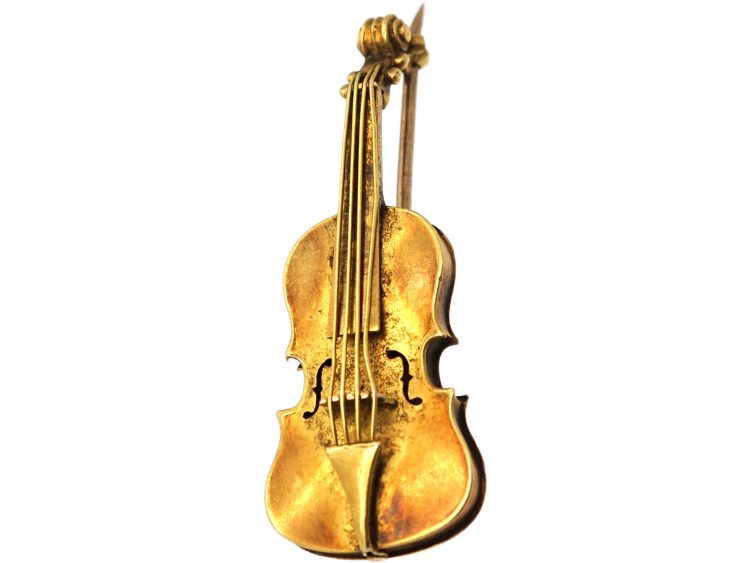Victorian 15ct Gold Violin Brooch