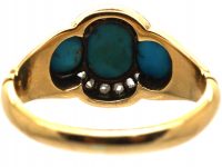 Victorian 18ct Gold, Three Stone Turquoise and Rose Diamond Ring