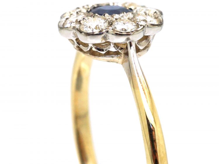 Edwardian 18ct Gold & Platinum, Sapphire & Diamond Cluster Ring