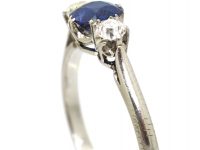 Art Deco Platinum, Sapphire and Diamond Three Stone Ring