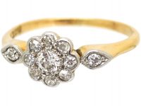 Edwardian 18ct Gold and Platinum, Diamond Cluster Ring with Diamond Set Shoulders