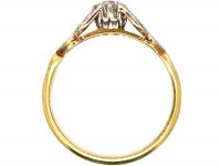 Art Deco 18ct Gold and Platinum, Diamond Solitaire Ring with Diamond Set Leaf Shoulders
