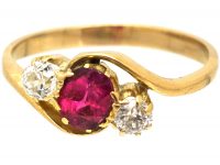 1930s 18ct Gold, Ruby and Diamond Cross Over Ring