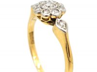 Edwardian 18ct Gold and Platinum, Diamond Cluster Ring with Diamond Set Shoulders