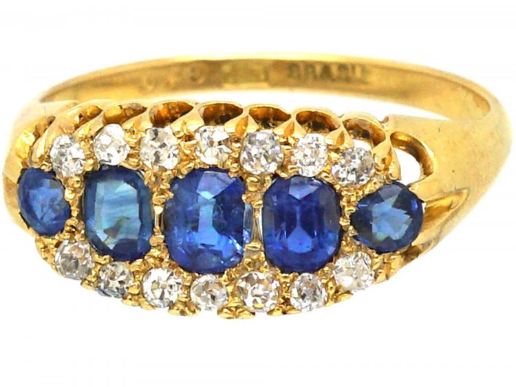Edwardian 18ct Gold Sapphire & Diamond Boat Shaped Ring