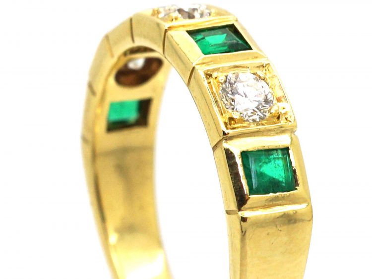 18ct Gold, Emerald & Diamond Seven Stone Ring