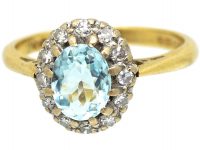 18ct Gold, Aquamarine & Diamond Oval Cluster Ring