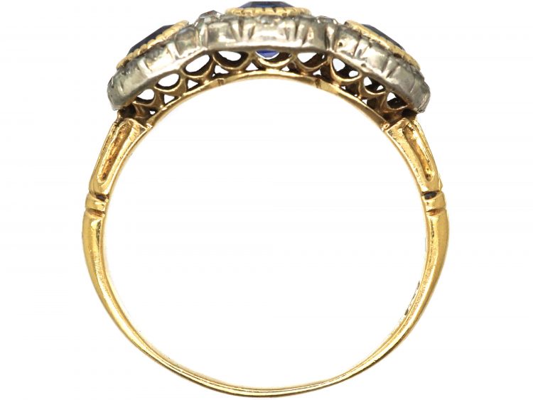 Victorian 18ct Gold, Sapphire and Diamond Triple Cluster Ring