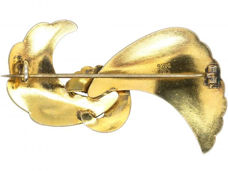 Norwegian Silver & White Enamel Bow Brooch by Elvic & Co