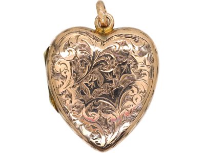 Edwardian 9ct Gold Back & Front Heart Shaped Locket with Ivy Leaf Engraving