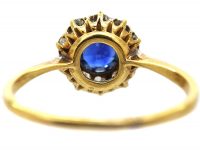 Edwardian 18ct Gold and Platinum, Sapphire and Diamond Cluster Ring