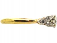 Art Deco 18ct Gold and Platinum, Diamond Solitaire Ring with Diamond Set Leaf Shoulders