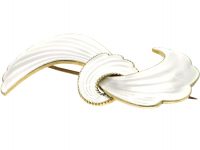 Norwegian Silver & White Enamel Bow Brooch by Elvic & Co